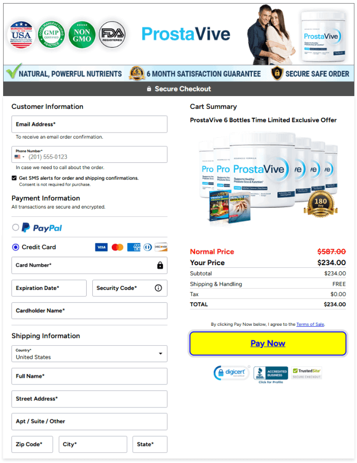 prostavive checkout page